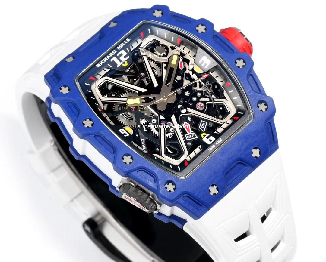 RM Factory Richard Mille RM35-03 Blue Carbon White Rubber Strap Black Skeletonized Dial - Image 3