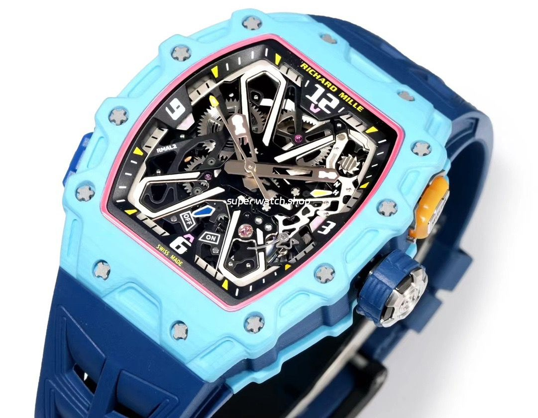RM Factory Richard Mille RM35-03 Fiber Light Carbon Blue Rubber Strap Black Skeletonized Dial - Image 4