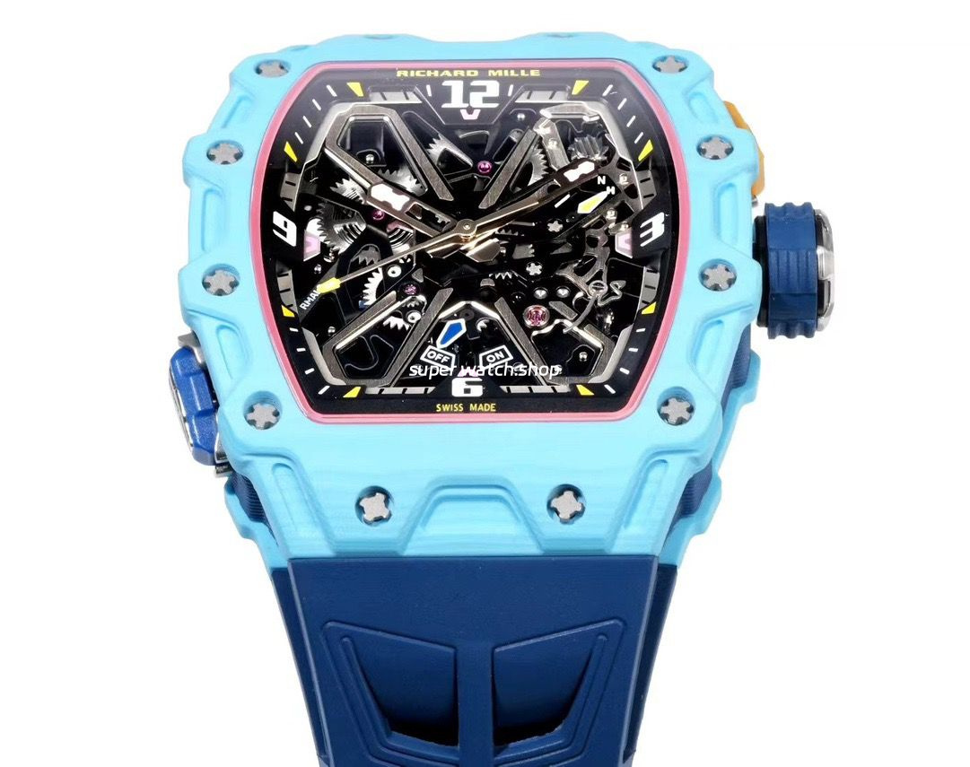 RM Factory Richard Mille RM35-03 Fiber Light Carbon Blue Rubber Strap Black Skeletonized Dial - Image 2