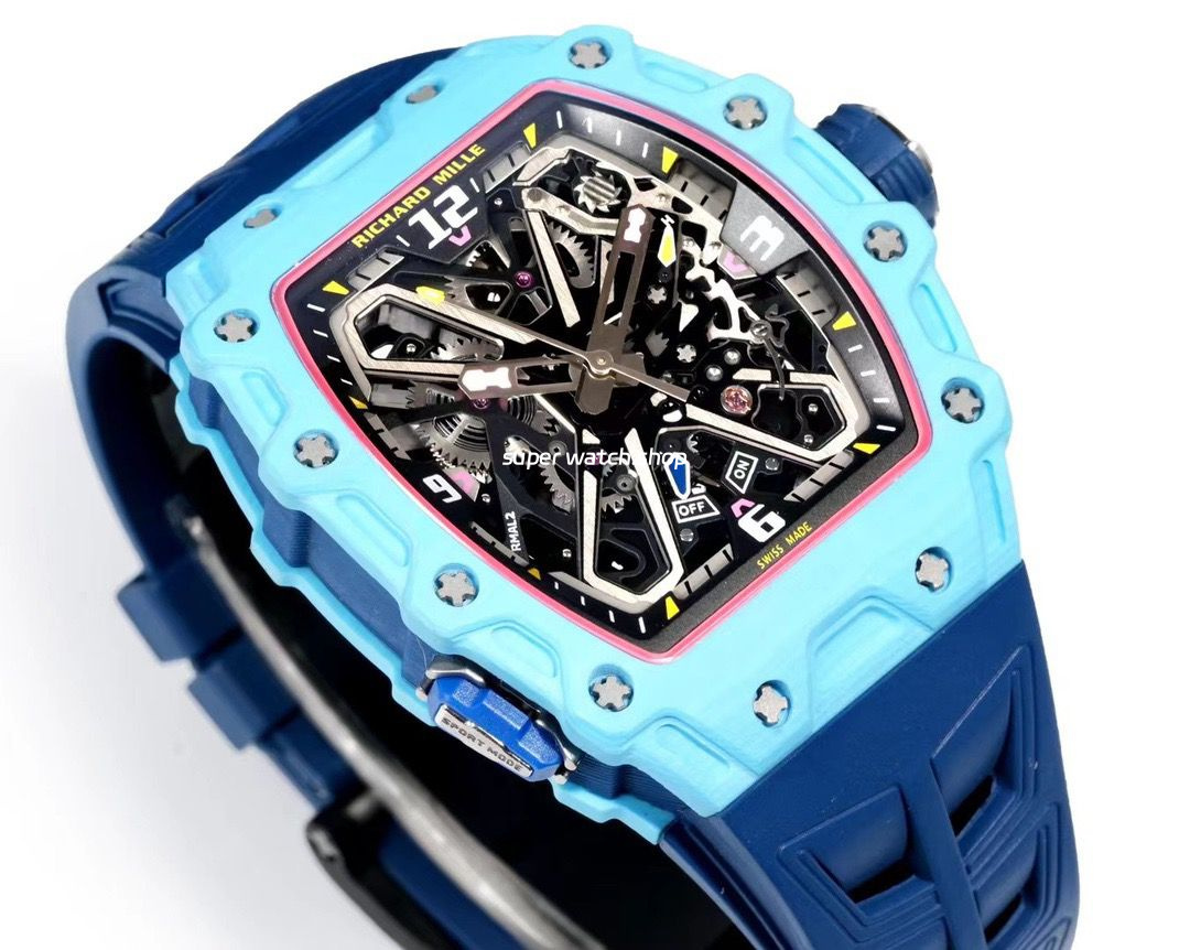 RM Factory Richard Mille RM35-03 Fiber Light Carbon Blue Rubber Strap Black Skeletonized Dial - Image 3