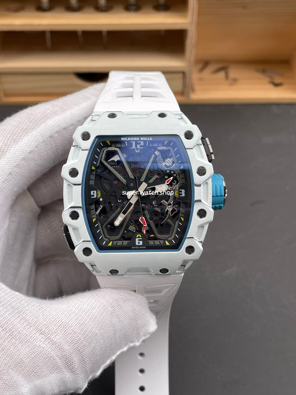 RM Factory Richard Mille RM35-03 White Carbon Fiber White Rubber Strap Black Skeletonized Dial - Image 2
