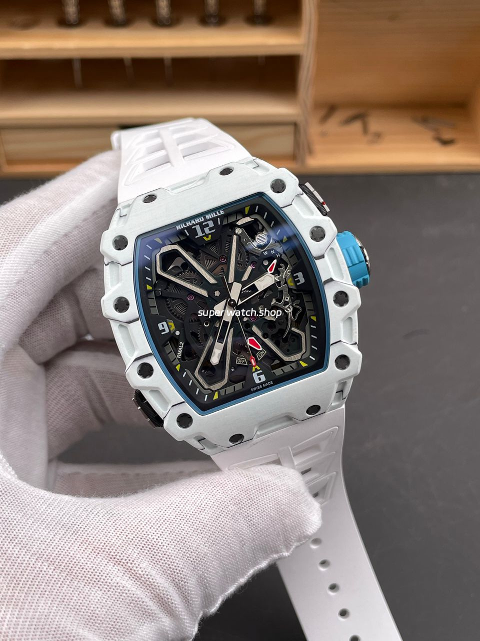 RM Factory Richard Mille RM35-03 White Carbon Fiber White Rubber Strap Black Skeletonized Dial - Image 3