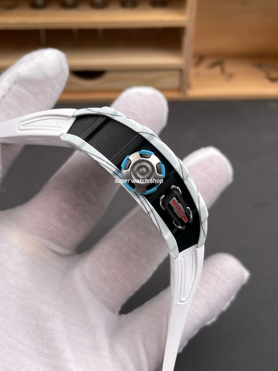 RM Factory Richard Mille RM35-03 White Carbon Fiber White Rubber Strap Black Skeletonized Dial - Image 6