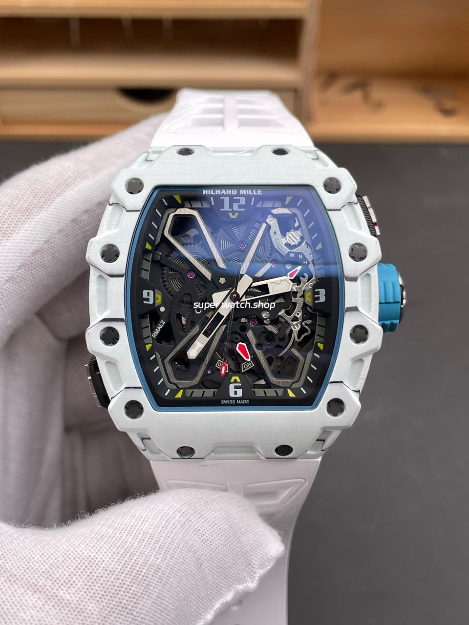 RM Factory Richard Mille RM35-03 White Carbon Fiber White Rubber Strap Black Skeletonized Dial