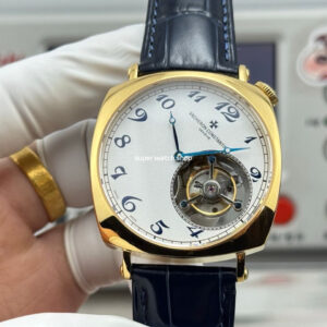 RMS Factory Vacheron Constantin Historiques American 1921 Tourbillon Yellow Gold Blue Leather Strap White Dial