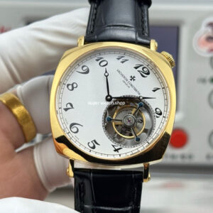 RMS Factory Vacheron Constantin Historiques American 1921 Tourbillon Leather Strap Yellow Gold White Dial