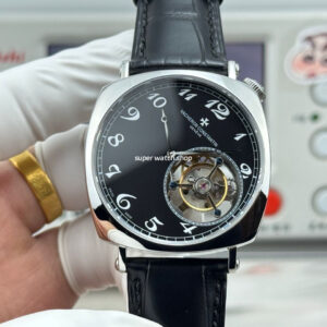 RMS Factory Vacheron Constantin Historiques American 1921 Tourbillon Leather Strap White Gold Black Dial