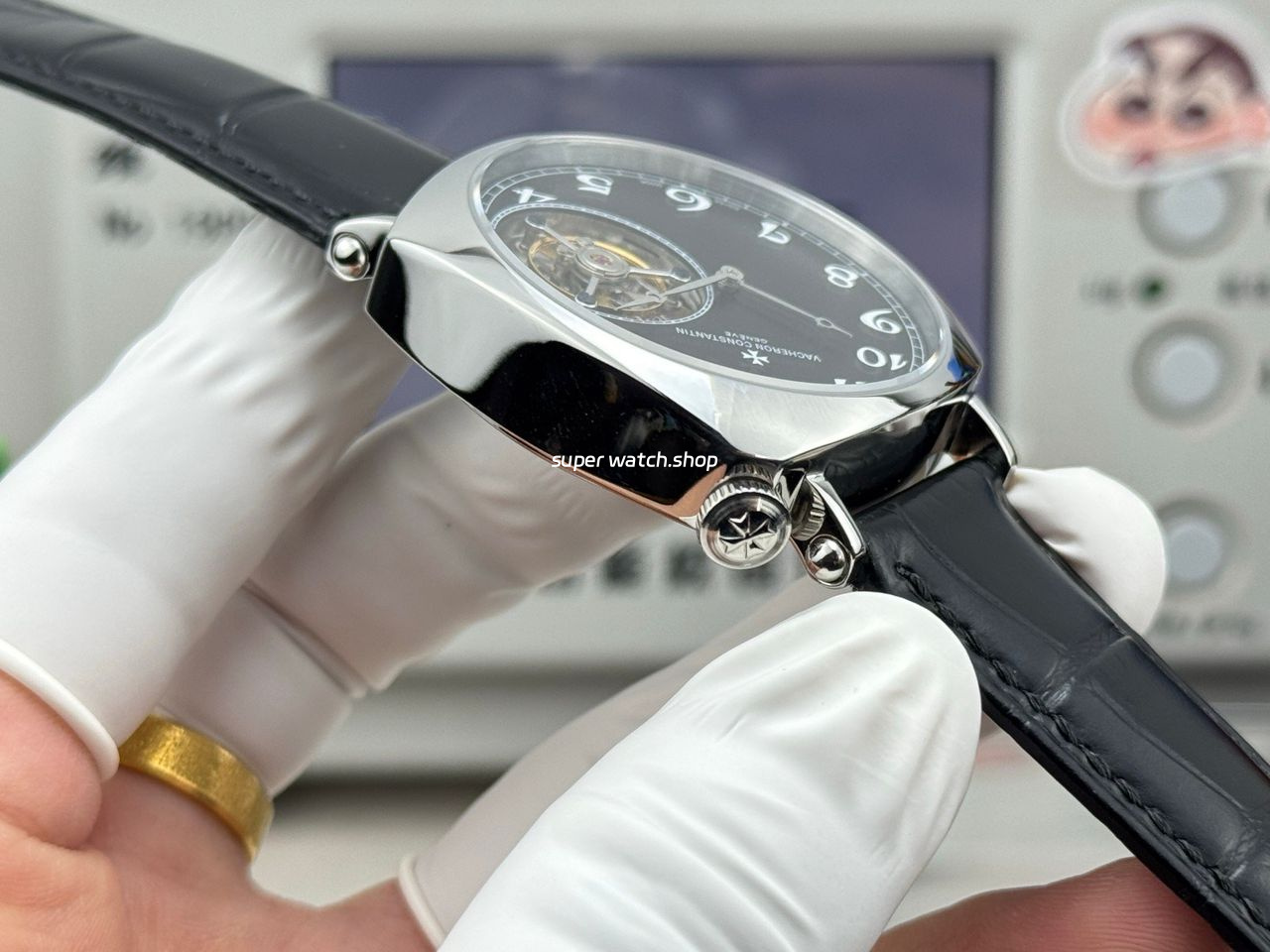 RMS Factory Vacheron Constantin Historiques American 1921 Tourbillon Leather Strap White Gold Black Dial - Image 6