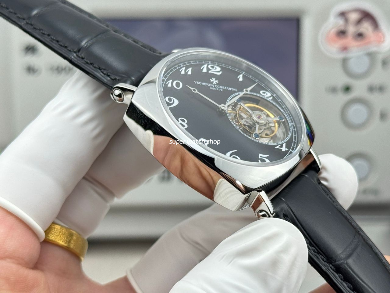 RMS Factory Vacheron Constantin Historiques American 1921 Tourbillon Leather Strap White Gold Black Dial - Image 7
