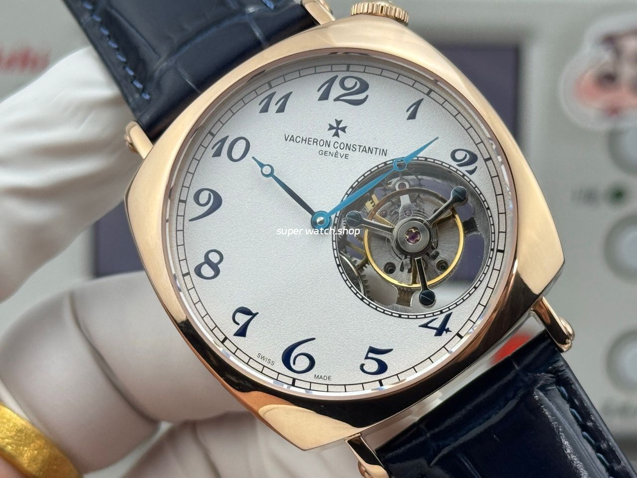 RMS Factory Vacheron Constantin Historiques American 1921 Tourbillon Rose Gold Blue Leather Strap White Dial - Image 2