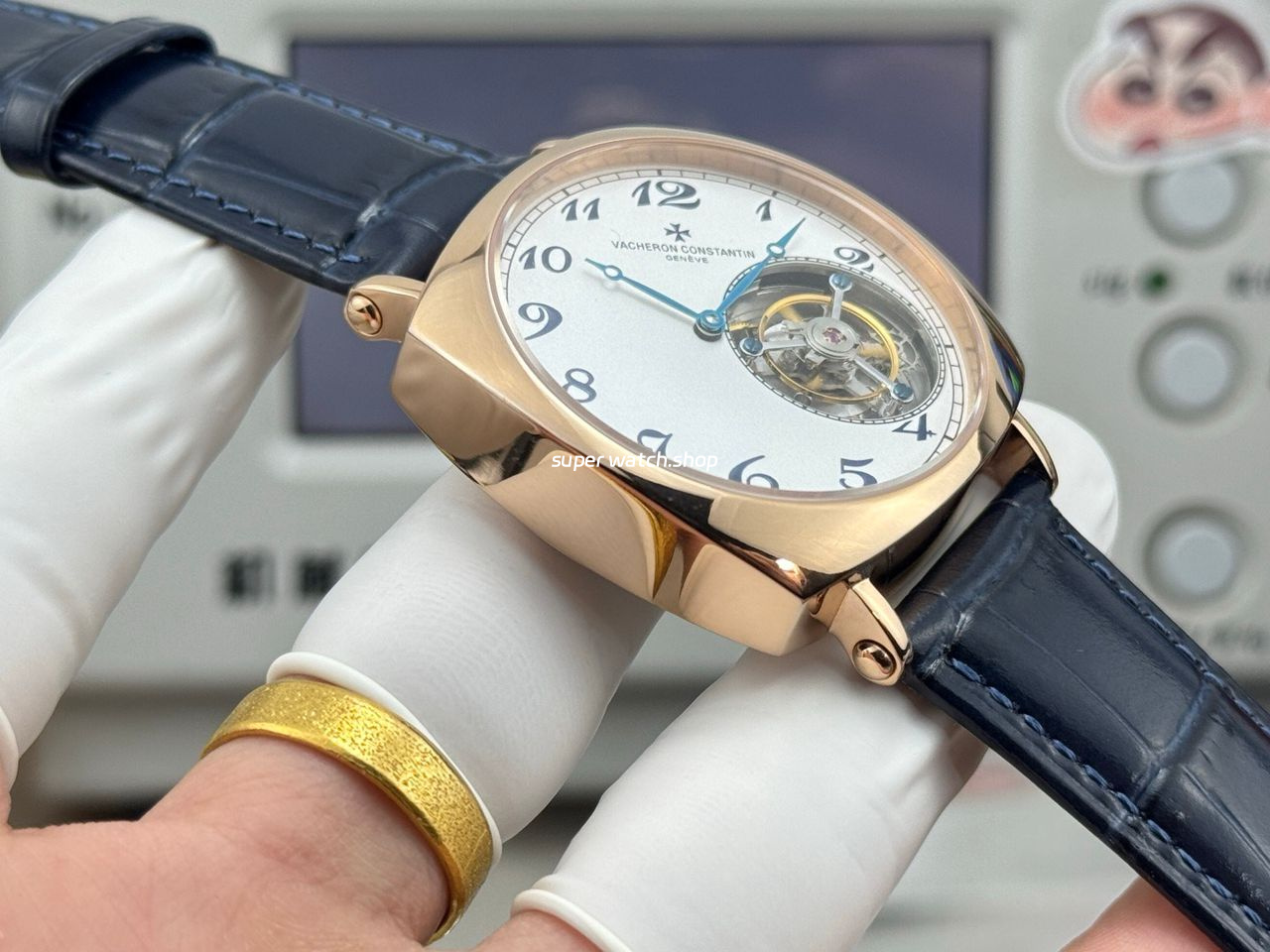 RMS Factory Vacheron Constantin Historiques American 1921 Tourbillon Rose Gold Blue Leather Strap White Dial - Image 6