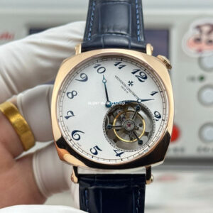 RMS Factory Vacheron Constantin Historiques American 1921 Tourbillon Rose Gold Blue Leather Strap White Dial