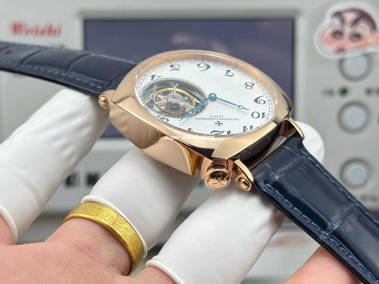 RMS Factory Vacheron Constantin Historiques American 1921 Tourbillon Rose Gold Blue Leather Strap White Dial - Image 7