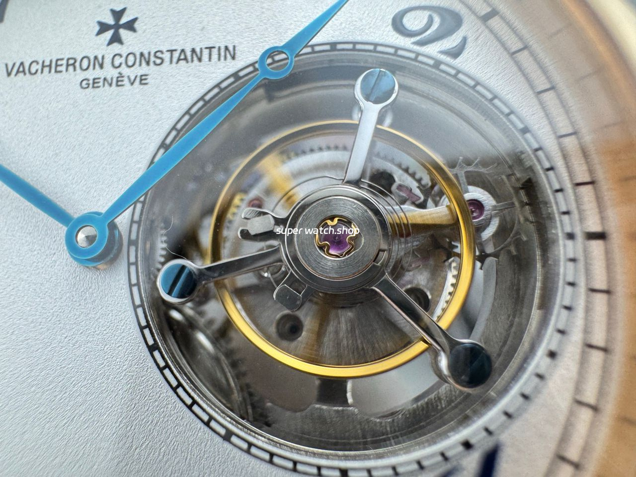 RMS Factory Vacheron Constantin Historiques American 1921 Tourbillon Rose Gold Blue Leather Strap White Dial - Image 5