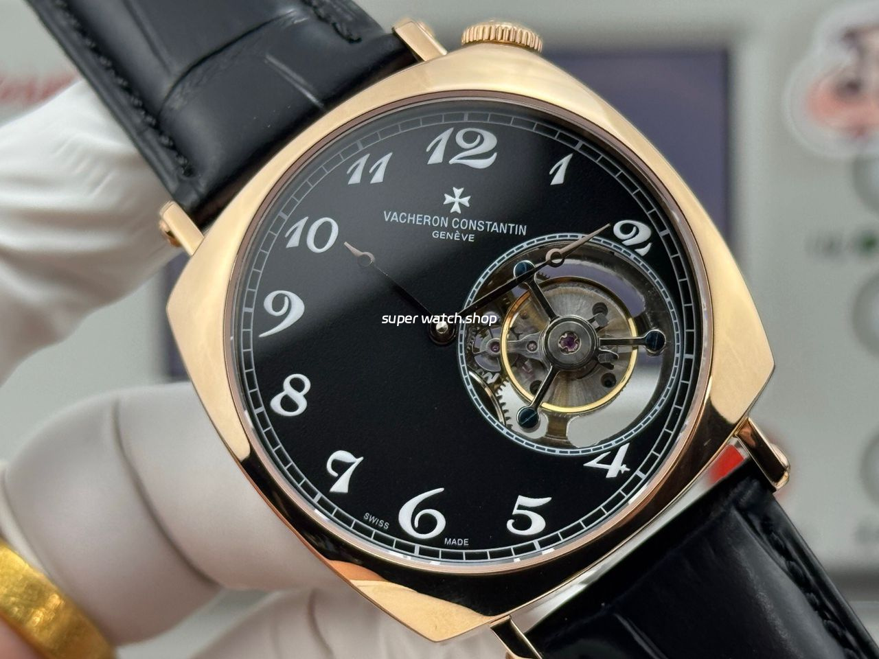 RMS Factory Vacheron Constantin Historiques American 1921 Tourbillon Rose Gold Leather Strap Black Dial - Image 2
