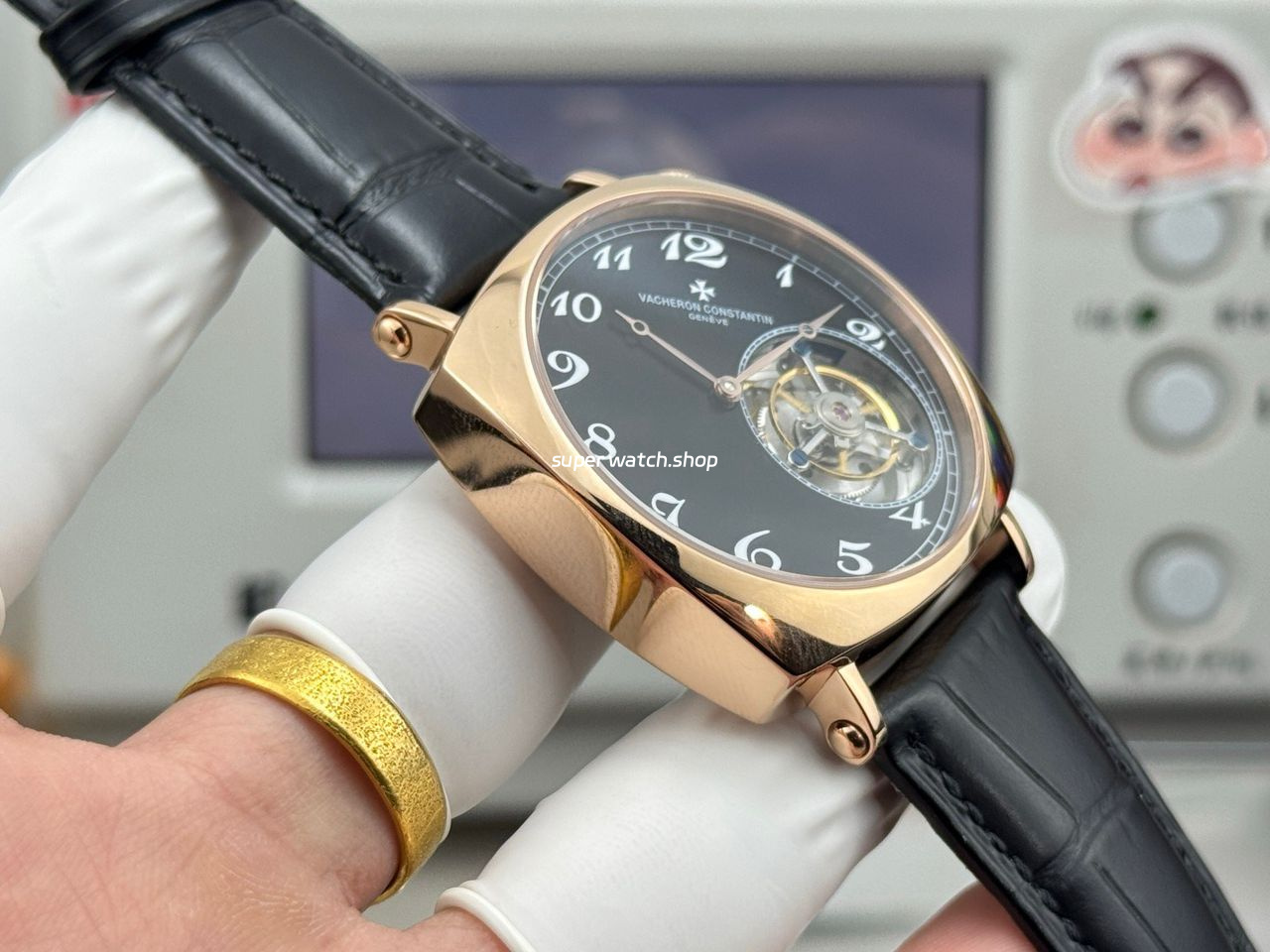 RMS Factory Vacheron Constantin Historiques American 1921 Tourbillon Rose Gold Leather Strap Black Dial - Image 6