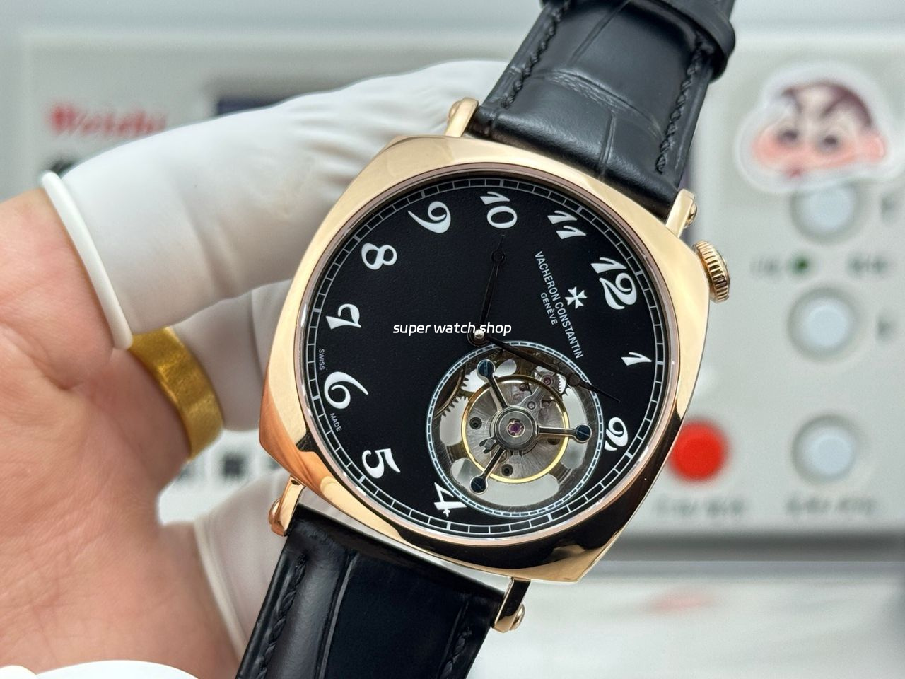 RMS Factory Vacheron Constantin Historiques American 1921 Tourbillon Rose Gold Leather Strap Black Dial - Image 4