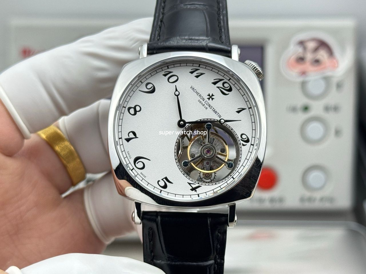RMS Factory Vacheron Constantin Historiques American 1921 Tourbillon White Gold Leather Strap White Dial