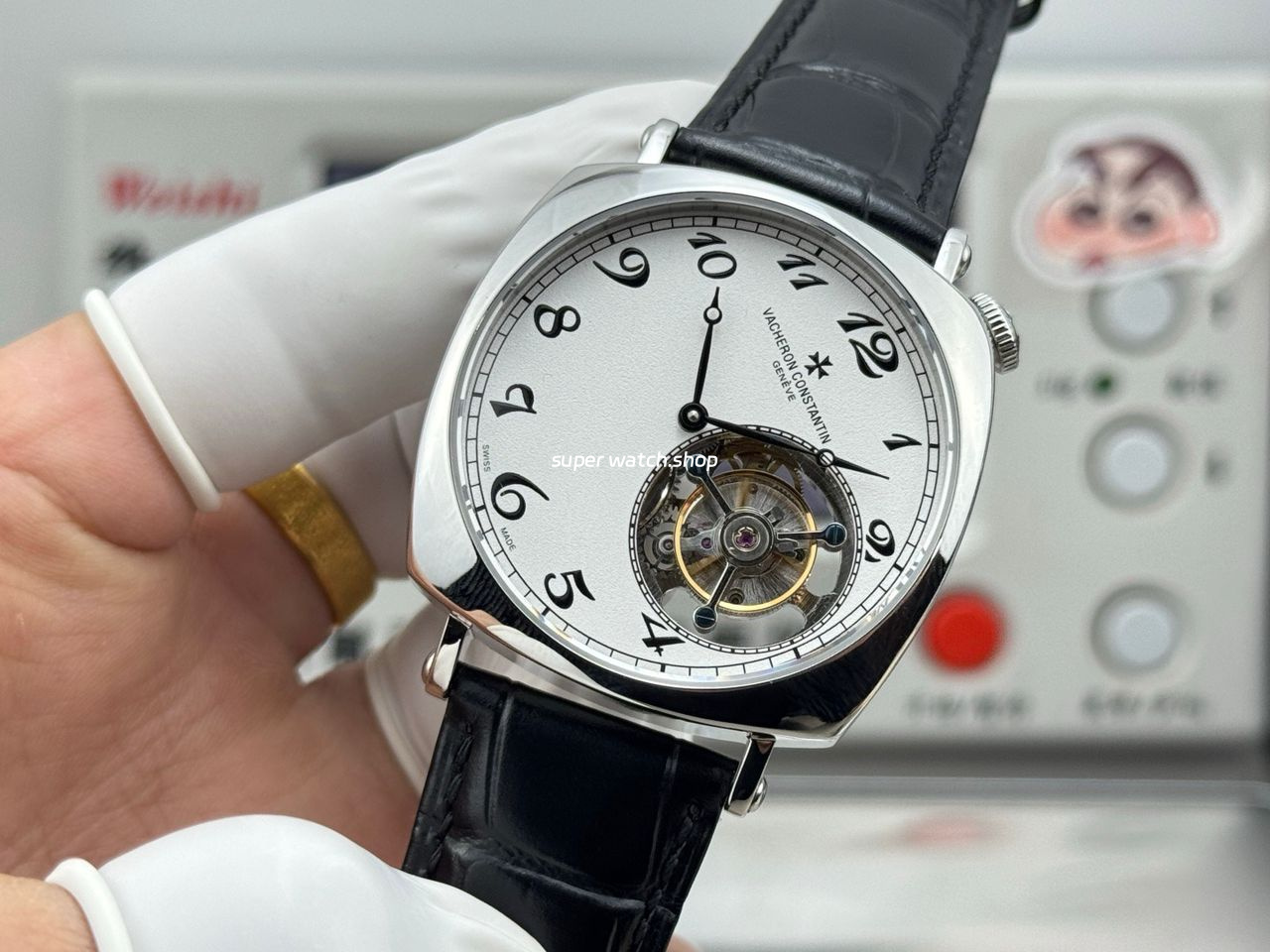 RMS Factory Vacheron Constantin Historiques American 1921 Tourbillon White Gold Leather Strap White Dial - Image 4