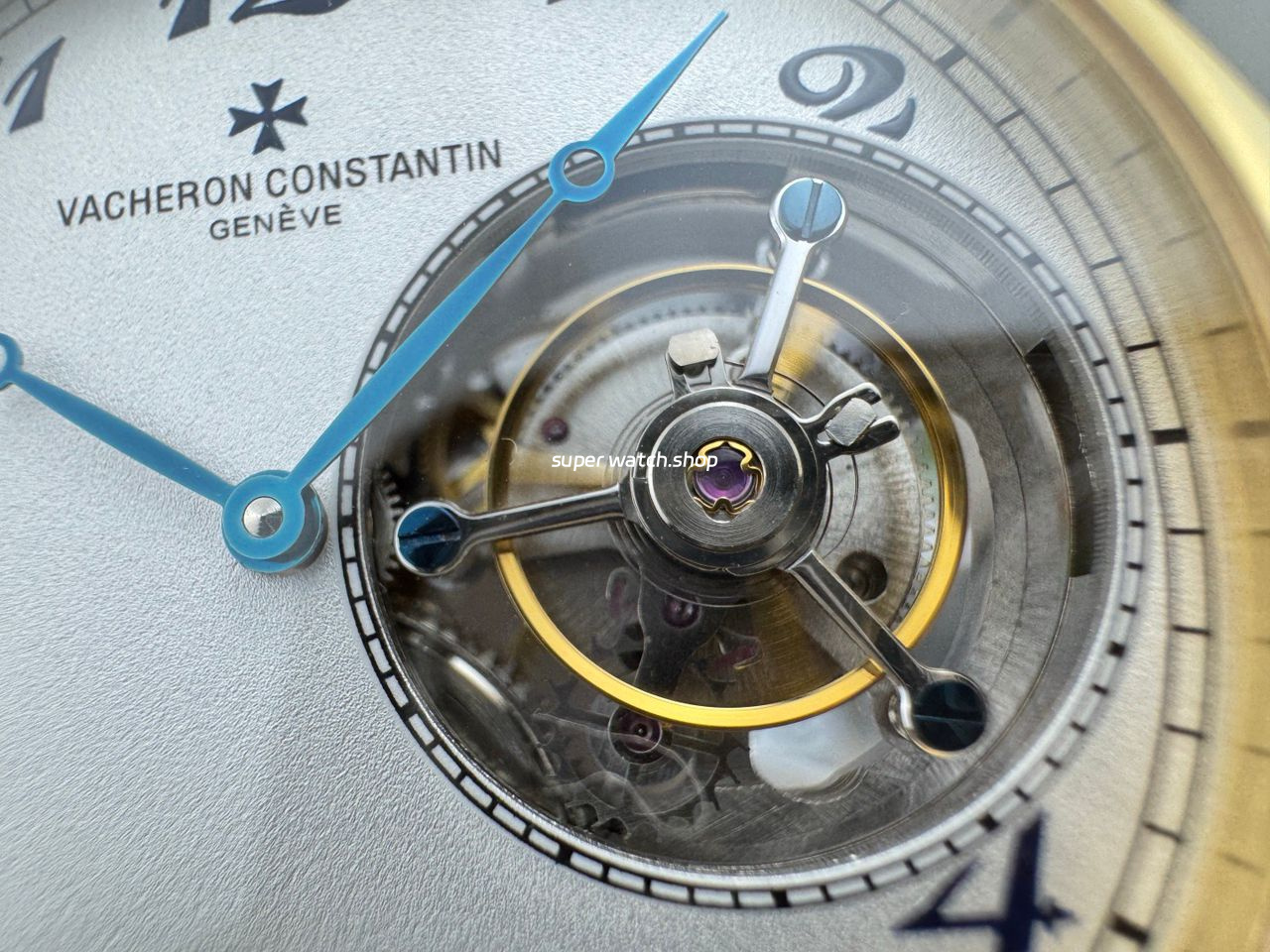RMS Factory Vacheron Constantin Historiques American 1921 Tourbillon Yellow Gold Blue Leather Strap White Dial - Image 5