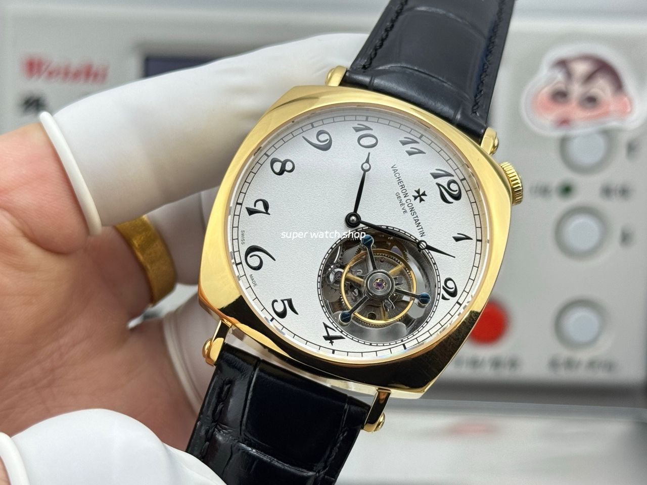 RMS Factory Vacheron Constantin Historiques American 1921 Tourbillon Leather Strap Yellow Gold White Dial - Image 4
