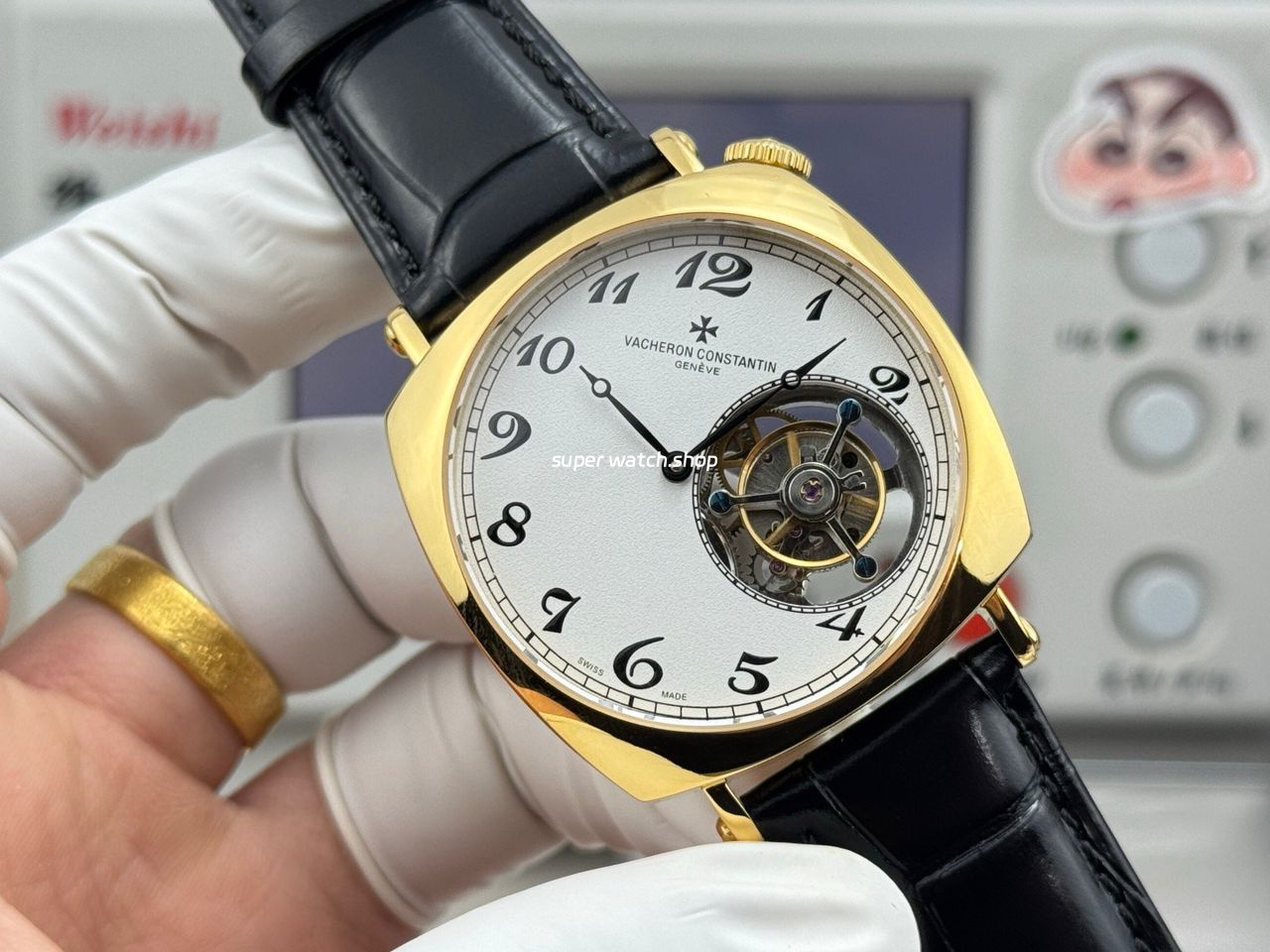 RMS Factory Vacheron Constantin Historiques American 1921 Tourbillon Leather Strap Yellow Gold White Dial - Image 3