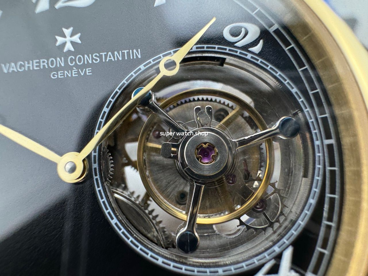 RMS Factory Vacheron Constantin Historiques American 1921 Tourbillon Yellow Gold Leather Strap Black Dial - Image 5