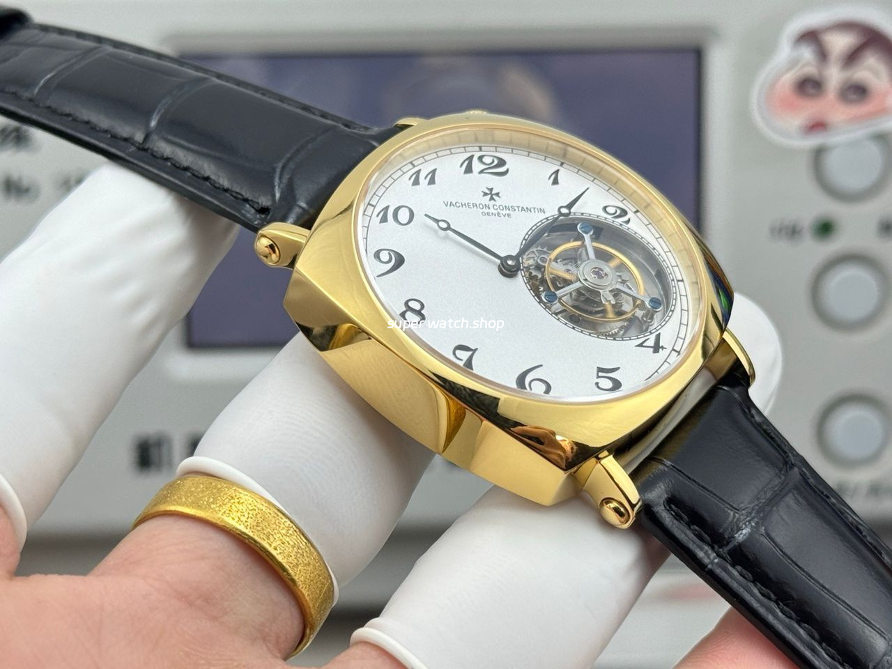 RMS Factory Vacheron Constantin Historiques American 1921 Tourbillon Leather Strap Yellow Gold White Dial - Image 6