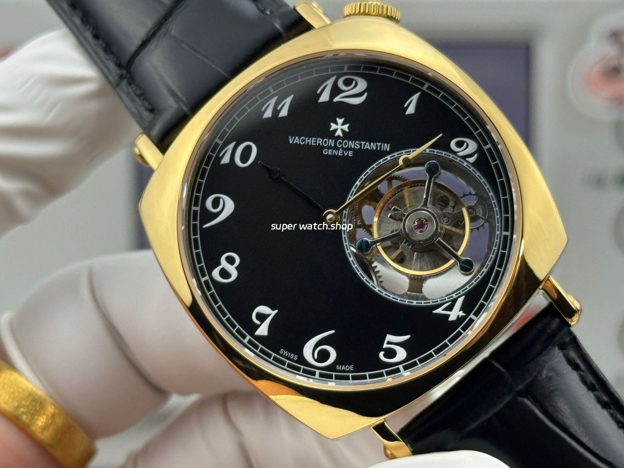 RMS Factory Vacheron Constantin Historiques American 1921 Tourbillon Yellow Gold Leather Strap Black Dial - Image 2