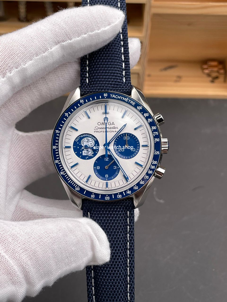 SMF Factory Omega Speedmaster Silver Snoopy Award 310.32.42.50.02.001 42mm Steel Canvas Strap White Dial - Image 2