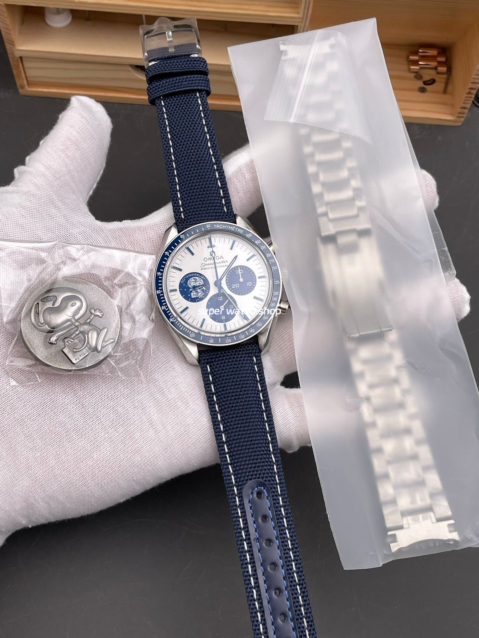 SMF Factory Omega Speedmaster Silver Snoopy Award 310.32.42.50.02.001 42mm Steel Canvas Strap White Dial - Image 9