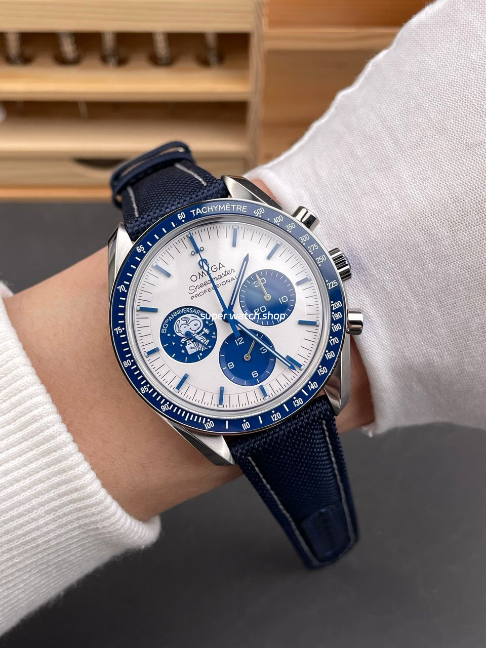 SMF Factory Omega Speedmaster Silver Snoopy Award 310.32.42.50.02.001 42mm Steel Canvas Strap White Dial - Image 4