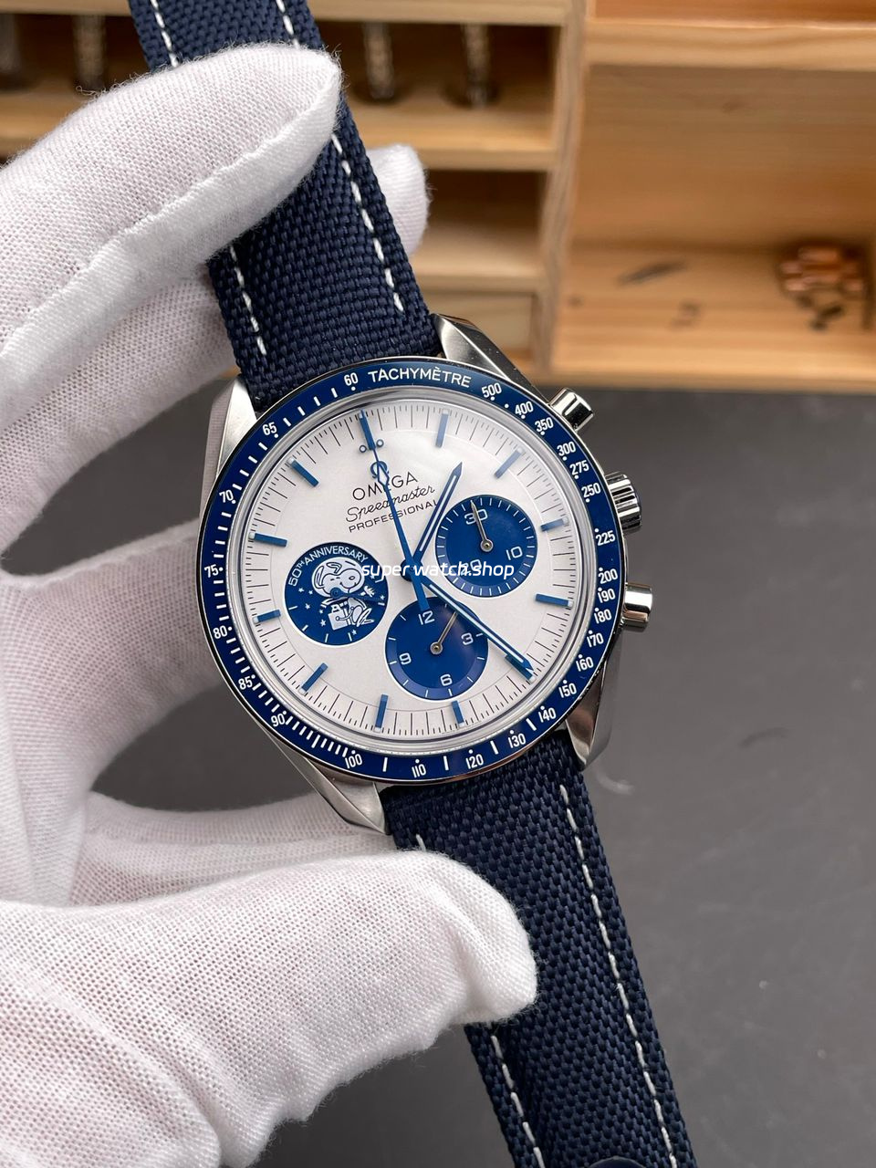 SMF Factory Omega Speedmaster Silver Snoopy Award 310.32.42.50.02.001 42mm Steel Canvas Strap White Dial - Image 3