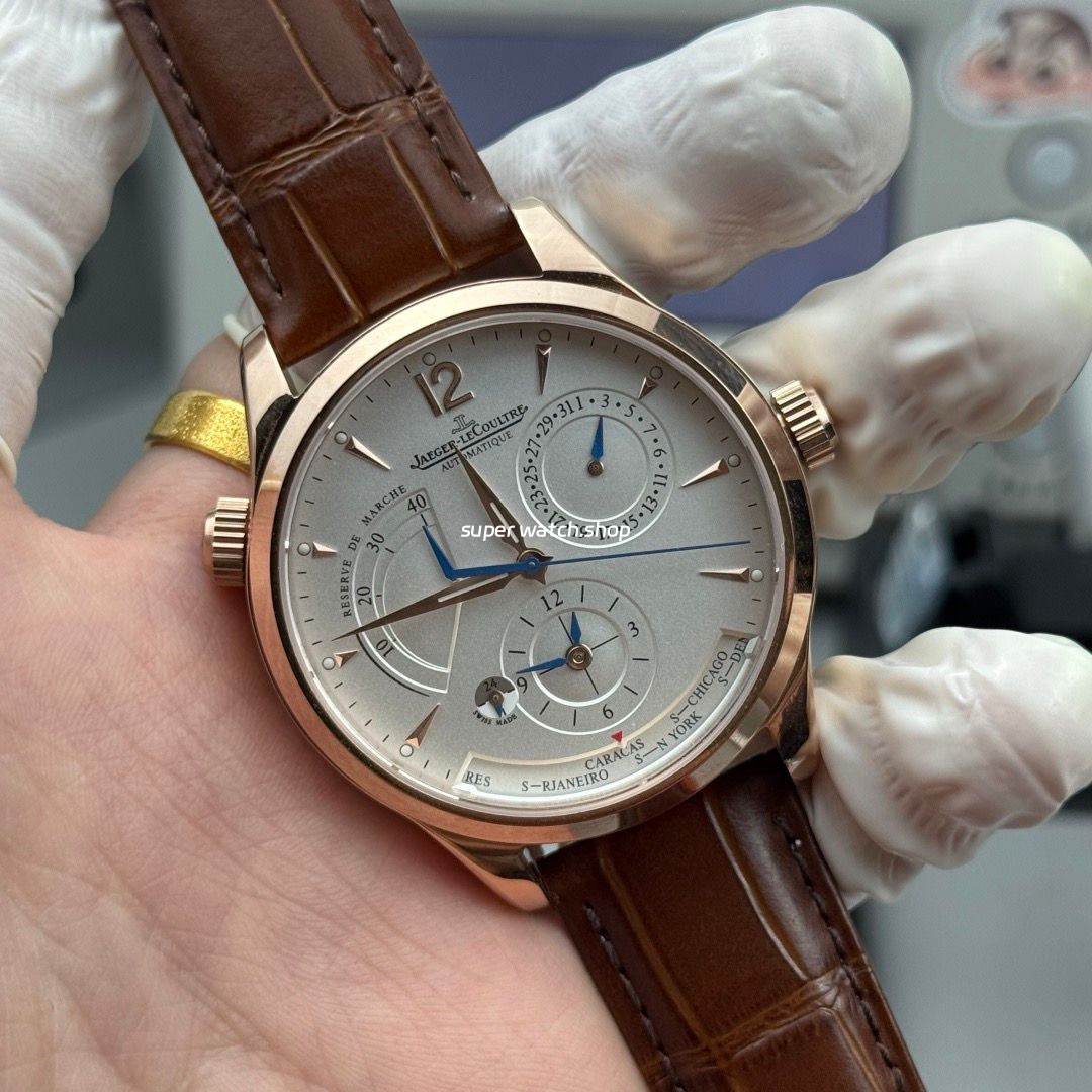 TWA Factory Jaeger-LeCoultre Master Geographic 1422521 39mm Rose Gold Brown Leather Strap Silver Dial - Image 4