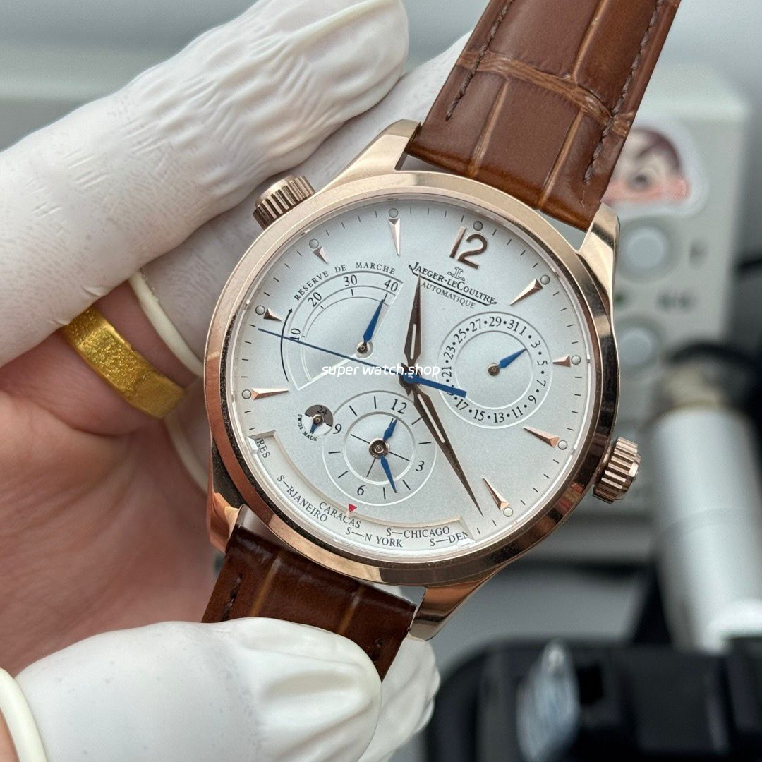 TWA Factory Jaeger-LeCoultre Master Geographic 1422521 39mm Rose Gold Brown Leather Strap Silver Dial - Image 5