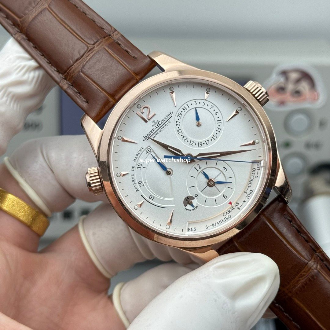TWA Factory Jaeger-LeCoultre Master Geographic 1422521 39mm Rose Gold Brown Leather Strap Silver Dial - Image 3
