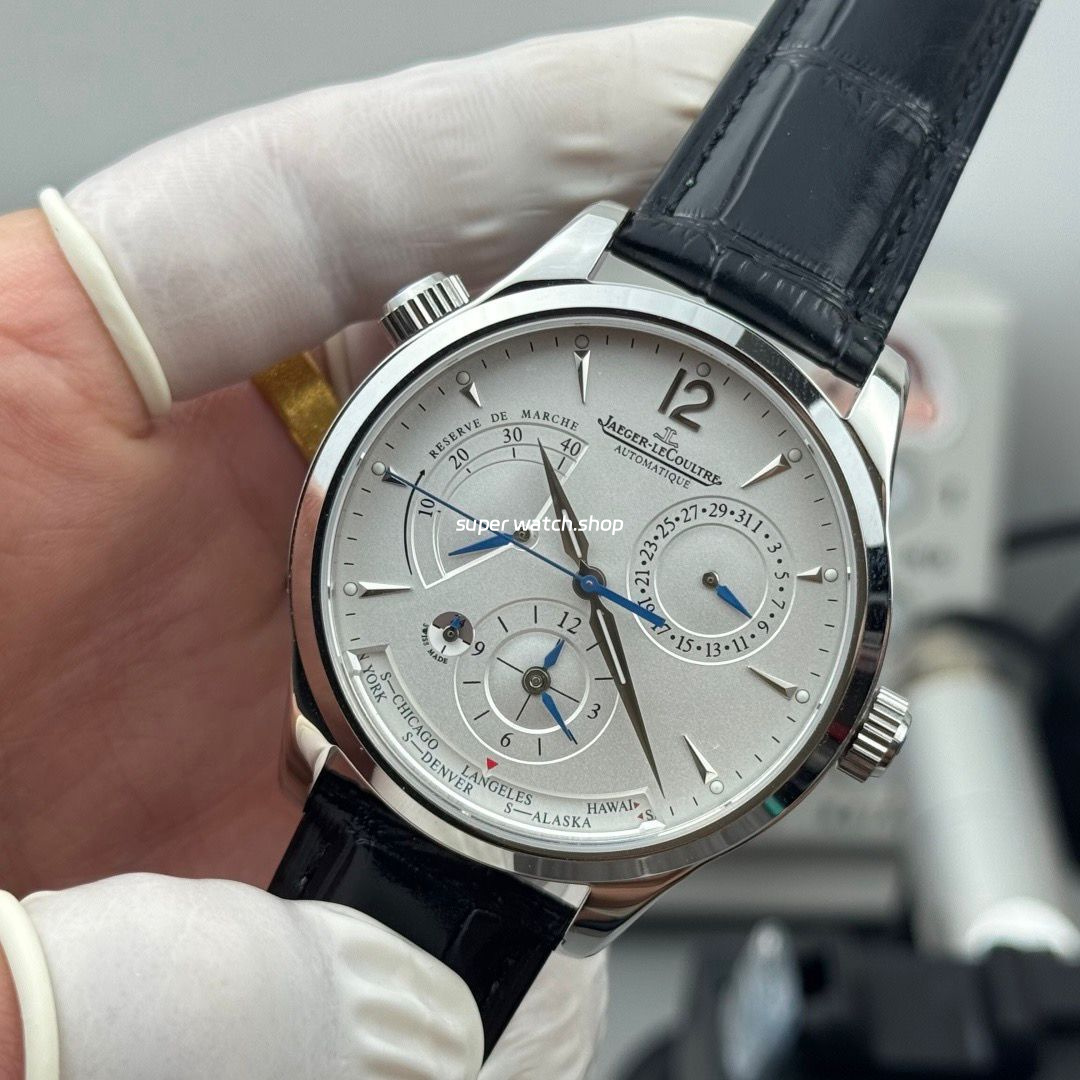 TWA Factory Jaeger-LeCoultre Master Geographic Q1428421 39mm Steel Leather Strap Silver Dial - Image 4