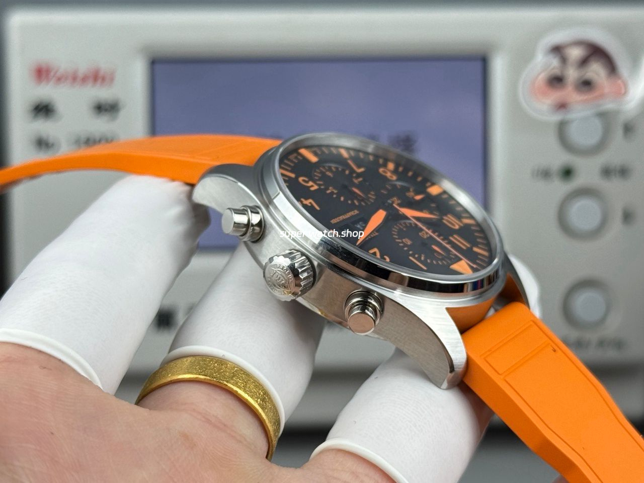 TWS Factory IWC Pilot Chronograph IW377730 41mm Orange Rubber Strap Orange Arabic Numerals Black Dial - Image 6