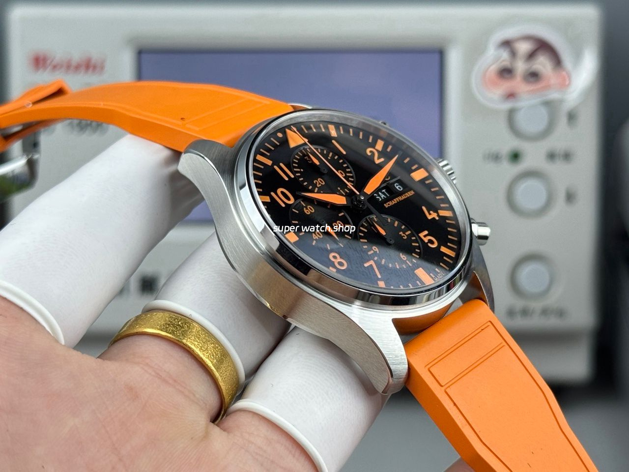 TWS Factory IWC Pilot Chronograph IW377730 41mm Orange Rubber Strap Orange Arabic Numerals Black Dial - Image 5