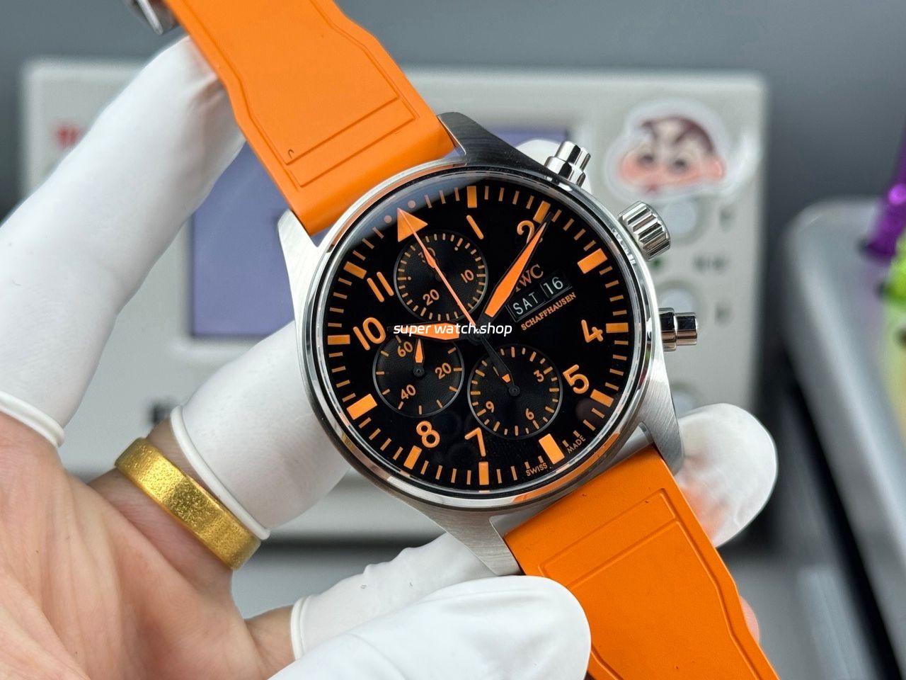 TWS Factory IWC Pilot Chronograph IW377730 41mm Orange Rubber Strap Orange Arabic Numerals Black Dial - Image 3