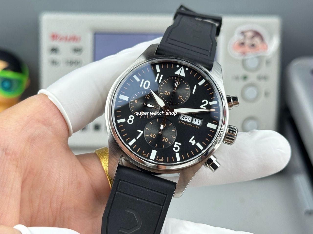 TWS Factory IWC Pilot Chronograph IW388111 41mm Rubber Strap Arabic Numerals Black Dial - Image 4