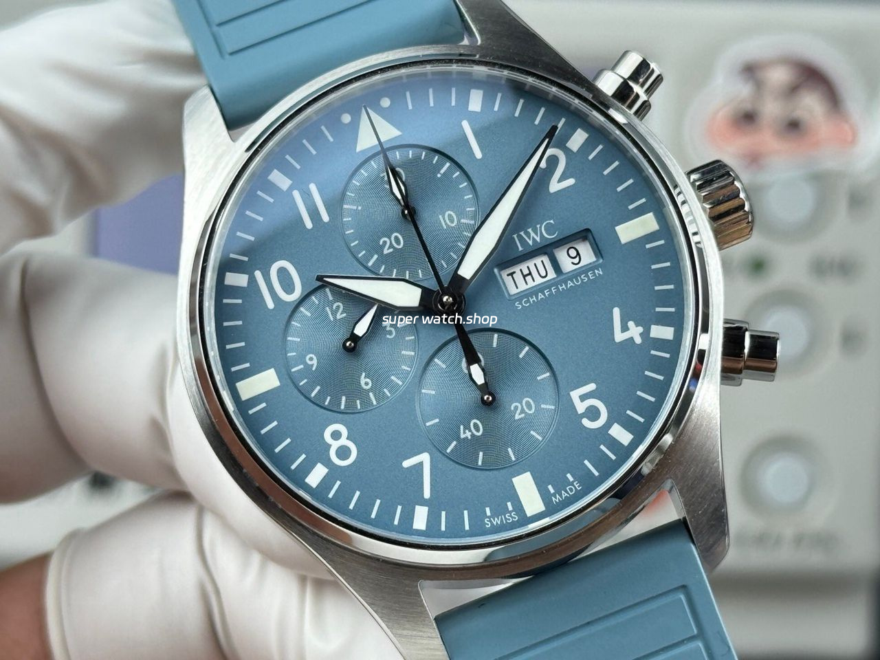 TWS Factory IWC Pilot Chronograph IW388117 41mm Light Blue Rubber Arabic Numerals Light Blue Dial - Image 2
