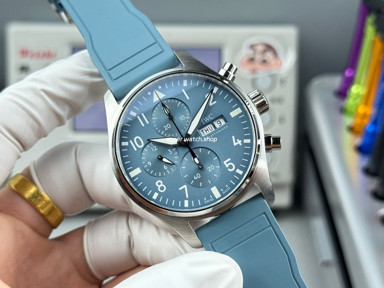 TWS Factory IWC Pilot Chronograph IW388117 41mm Light Blue Rubber Arabic Numerals Light Blue Dial - Image 3
