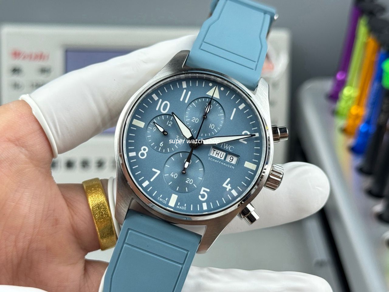 TWS Factory IWC Pilot Chronograph IW388117 41mm Light Blue Rubber Arabic Numerals Light Blue Dial - Image 4
